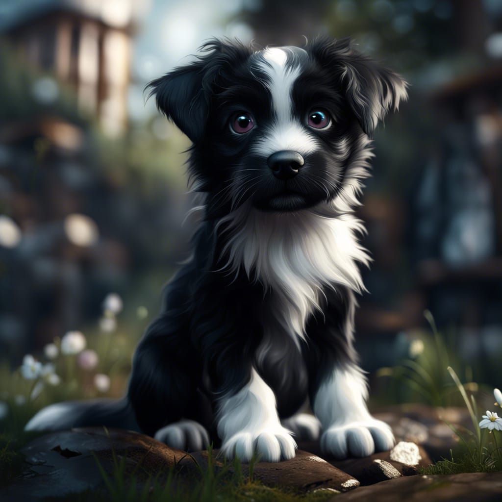 Cute Black Puppy with White Paws