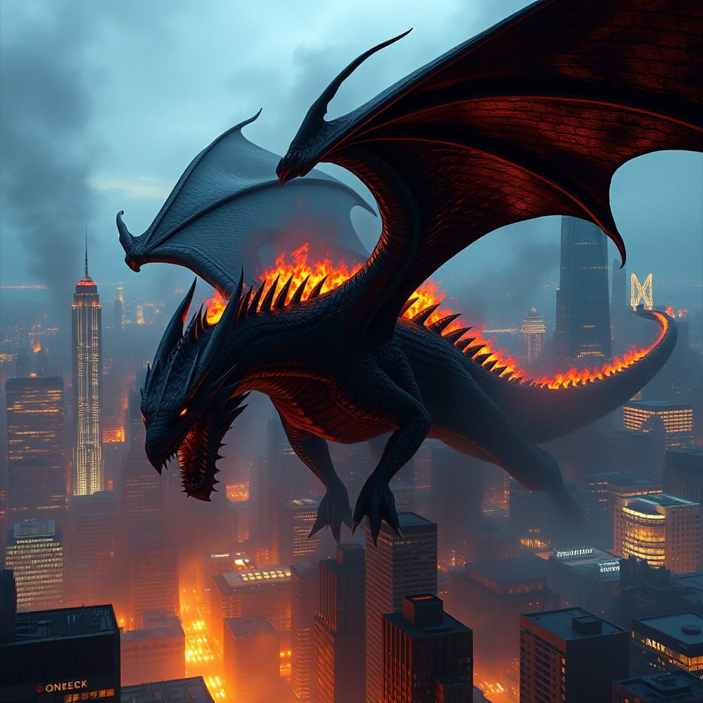 Cyberpunk Dragon Engulfs Manhattan