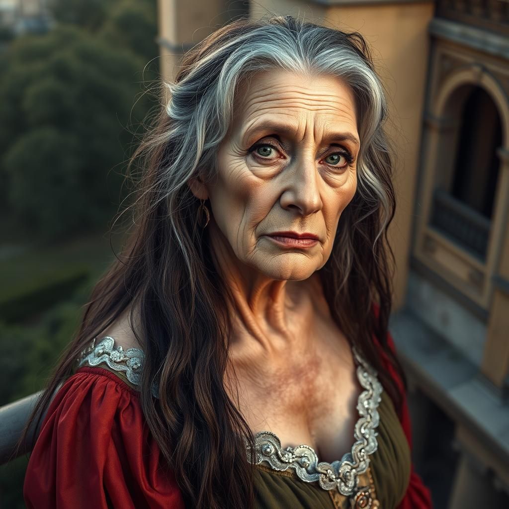 Elderly Transvestite as Juliet, Pre-Raphaelite Matte Paintin...