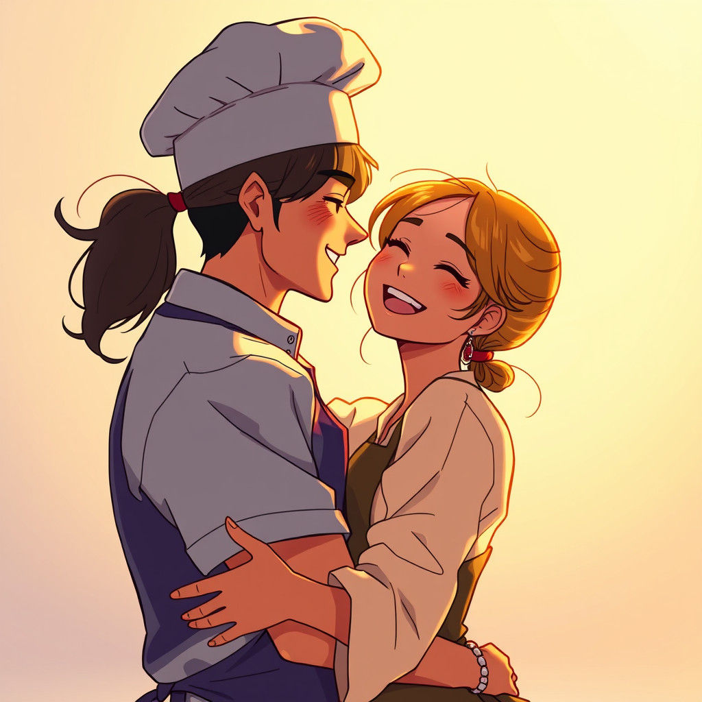 Couple's Embrace: A Vibrant Manga-Style Illustration