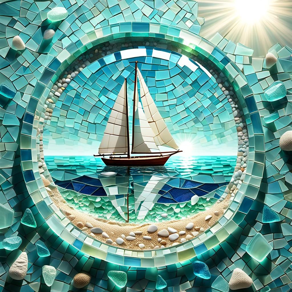 Beach Glass Sailboat Mosaic v3