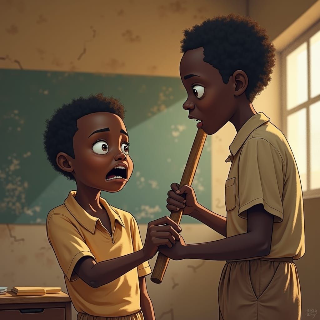 African Boy's Fear: Classroom Discipline Scene