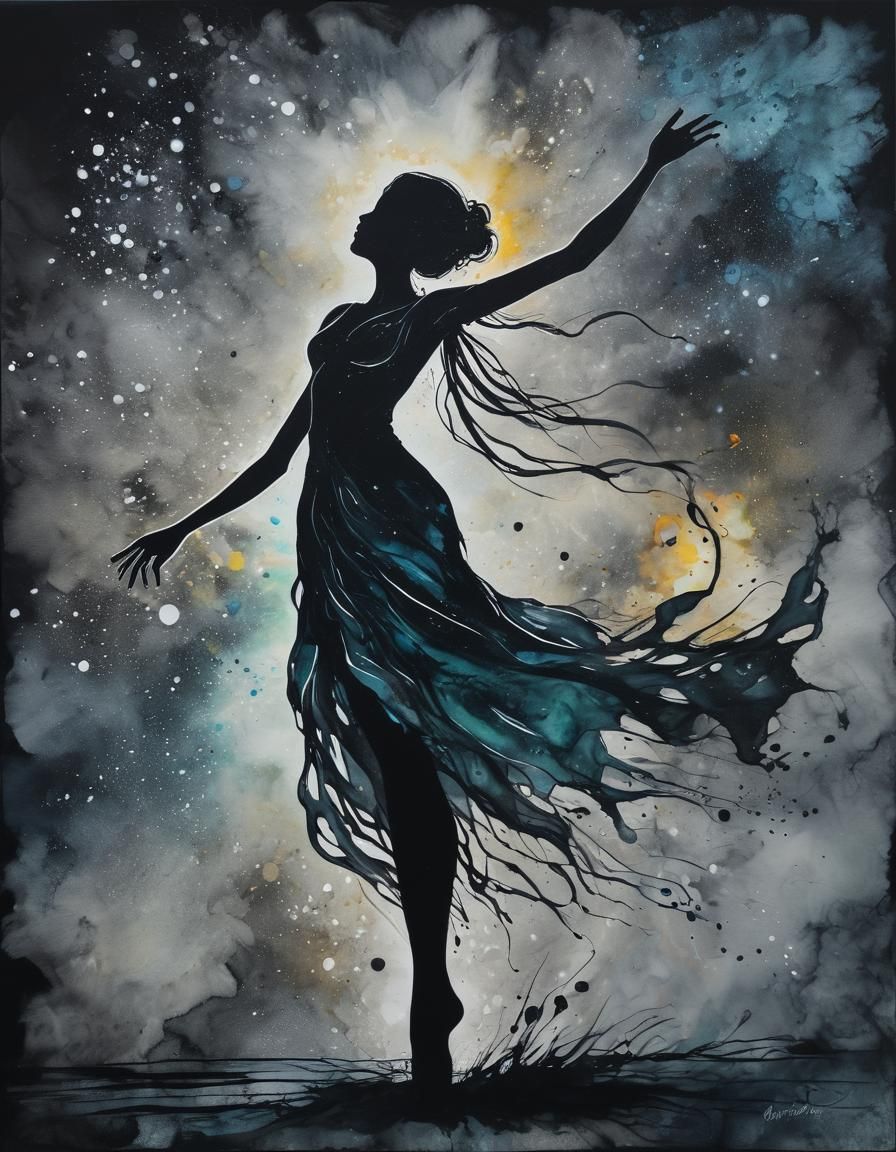 Celestial Impressionist Dance in Silhouette