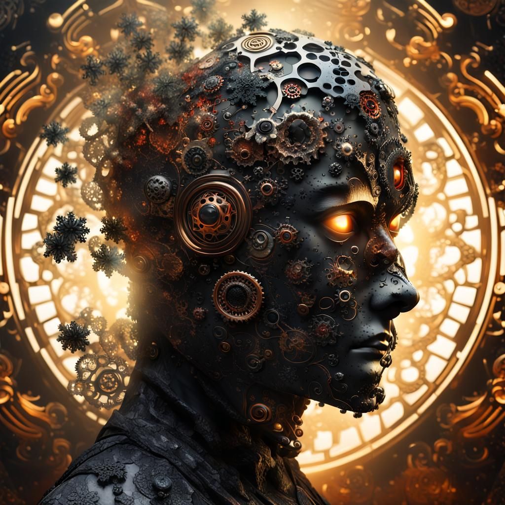 Obsidian Head in Steampunk Masquerade: Digital Art