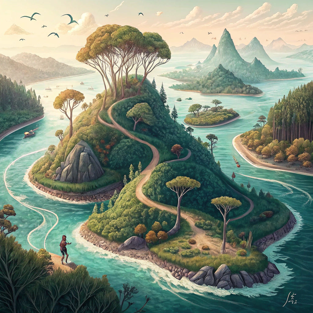 Dreamlike Floating Islands with Swirly Trees