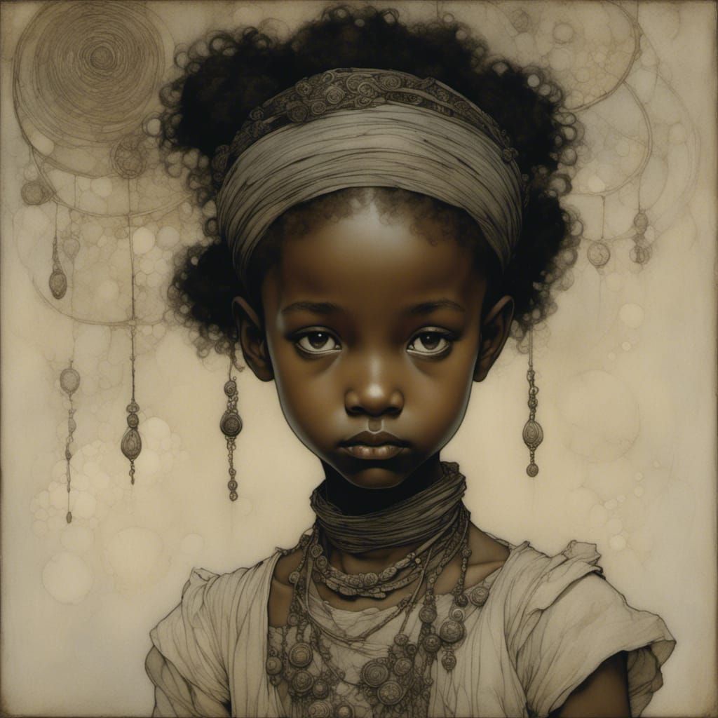 Black Girl in Arthur Rackham and Paul Klee Style