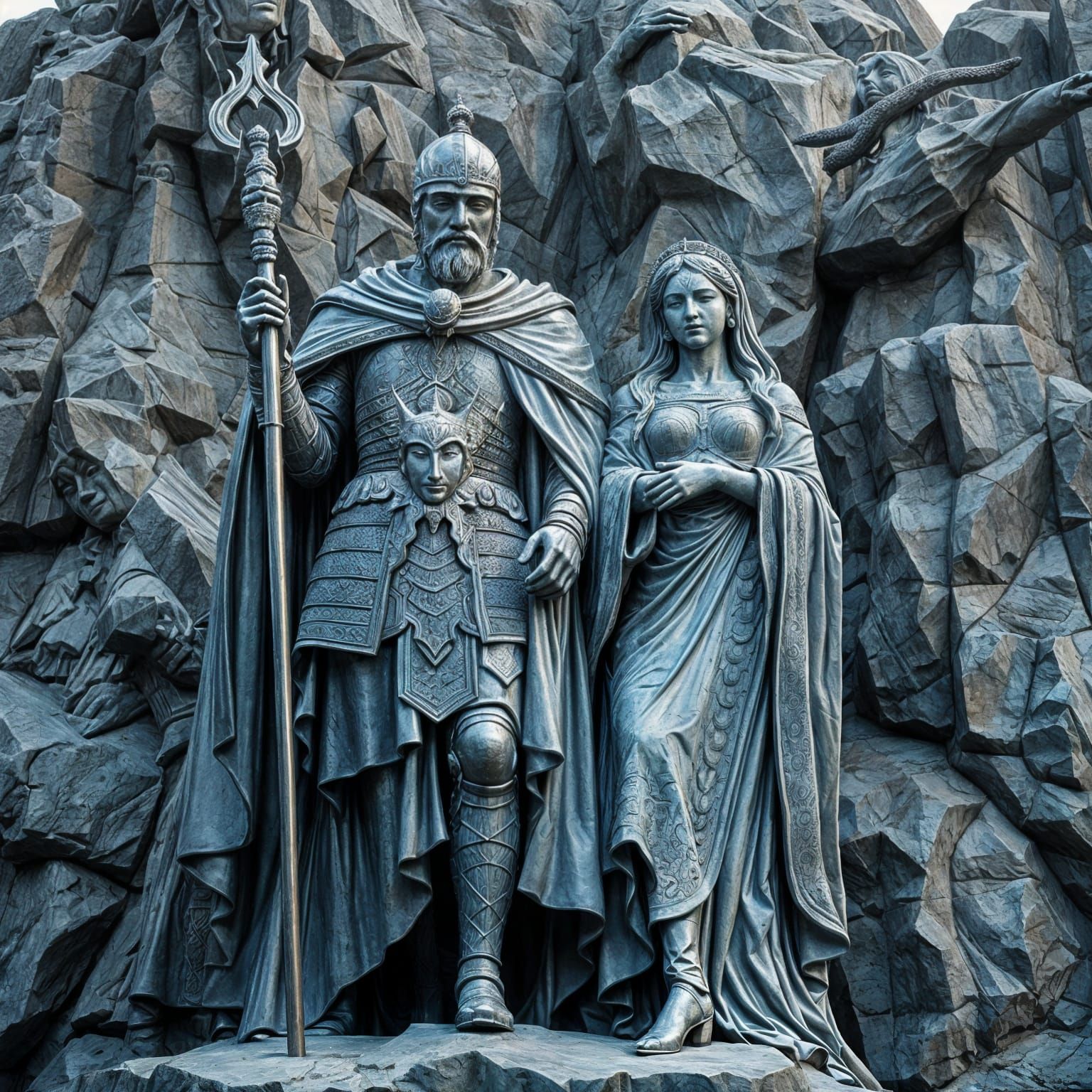 Ethereal Couple in Majestic Granite Sculpture