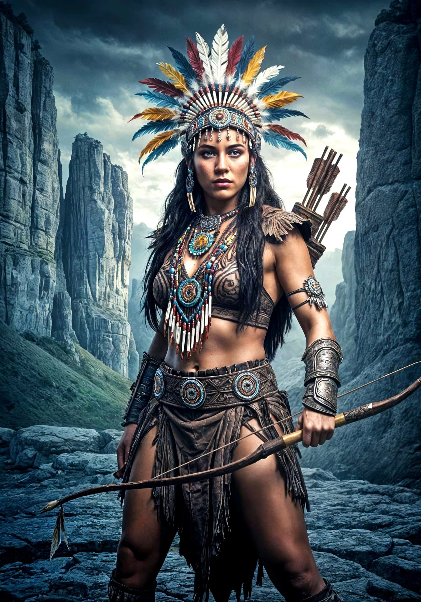 Native American Sioux Woman Warrior in Alcohol Ink Style