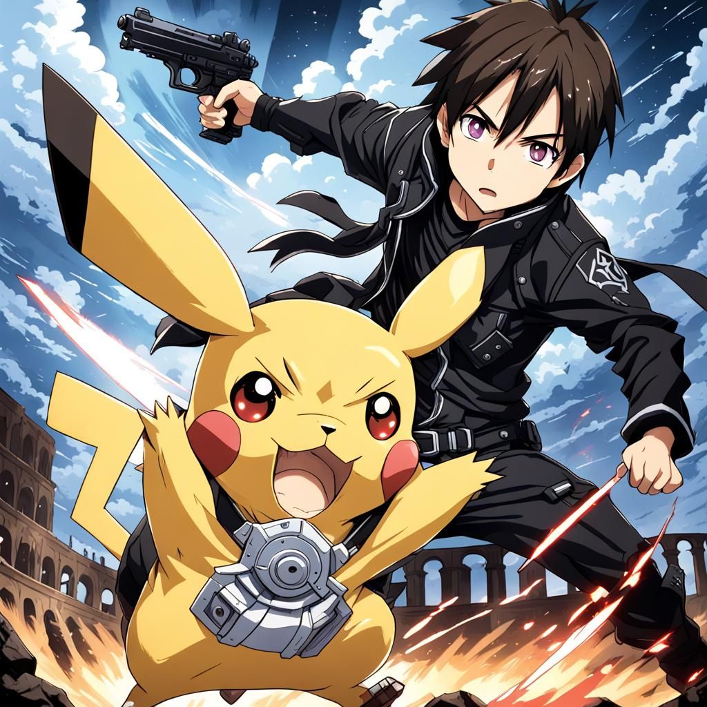 Anime-Style Battle in Coliseum at Midnight