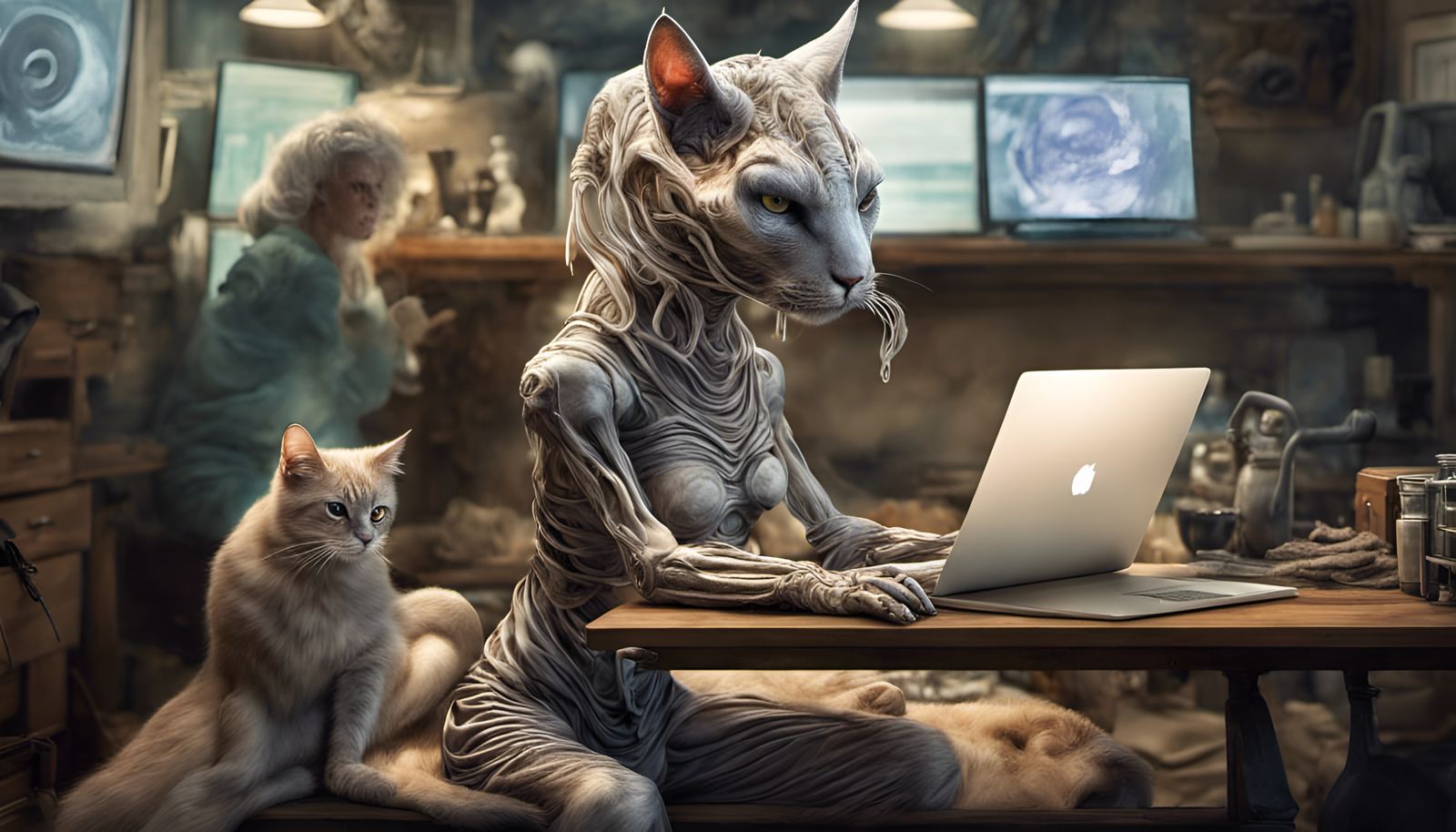 Woman and Bizarre Creature: Photorealistic Surrealism