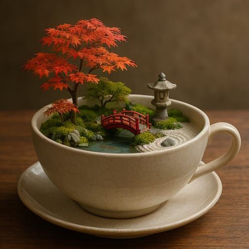 Dreamlike Japanese Water-Garden in a Teacup