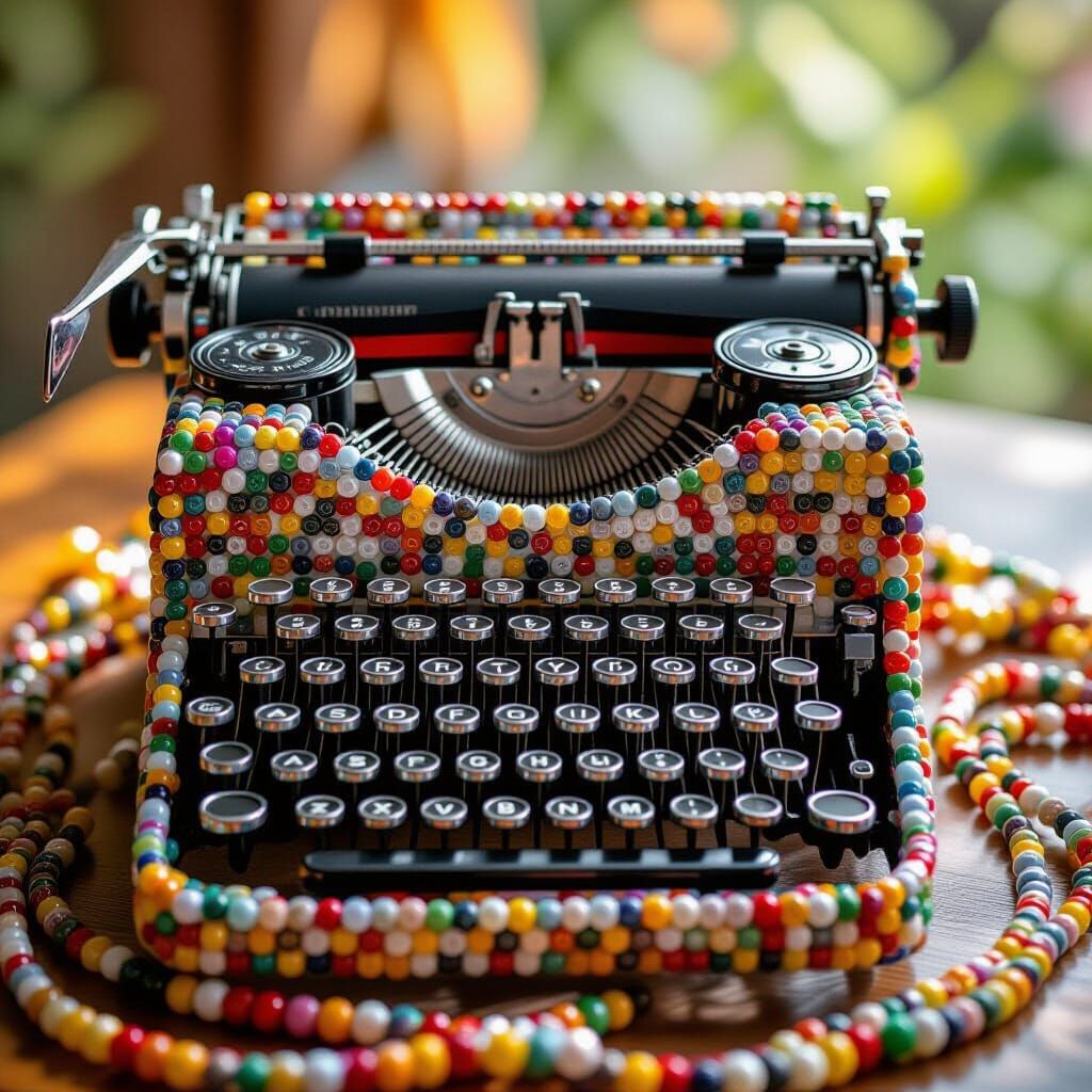 Vintage Typewriter Made of Colorful Plastic Beads