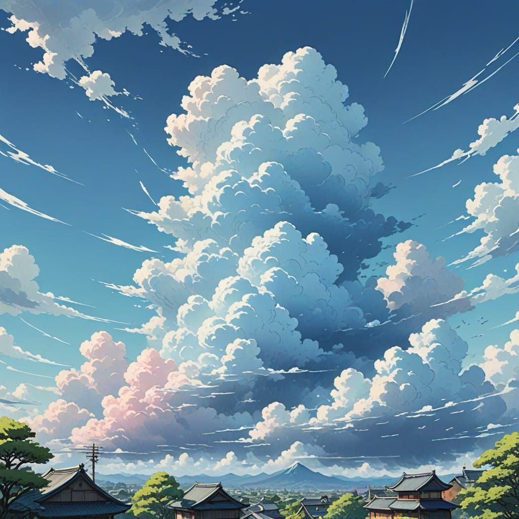 Ethereal Cloudscape in Japanese Watercolor Style