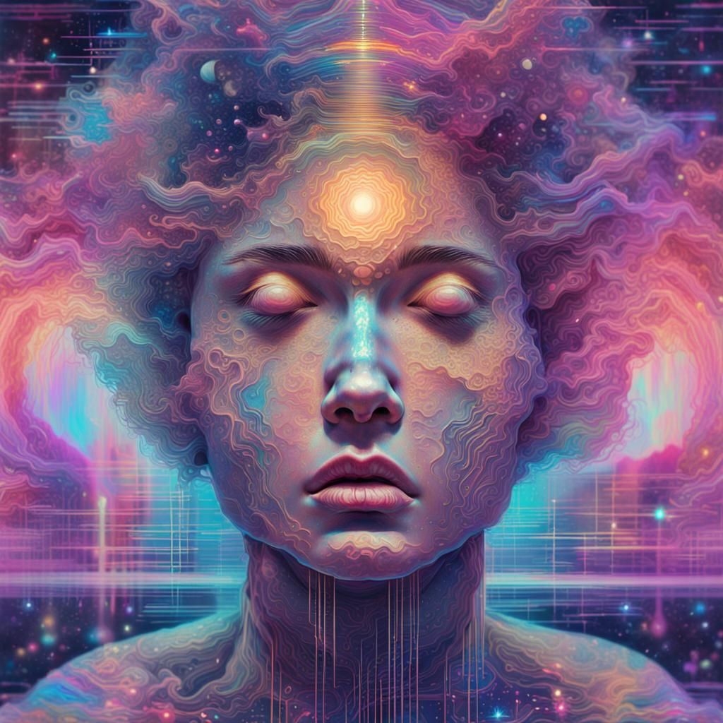 Holographic Glitch Art Astral Cosmic Illustration