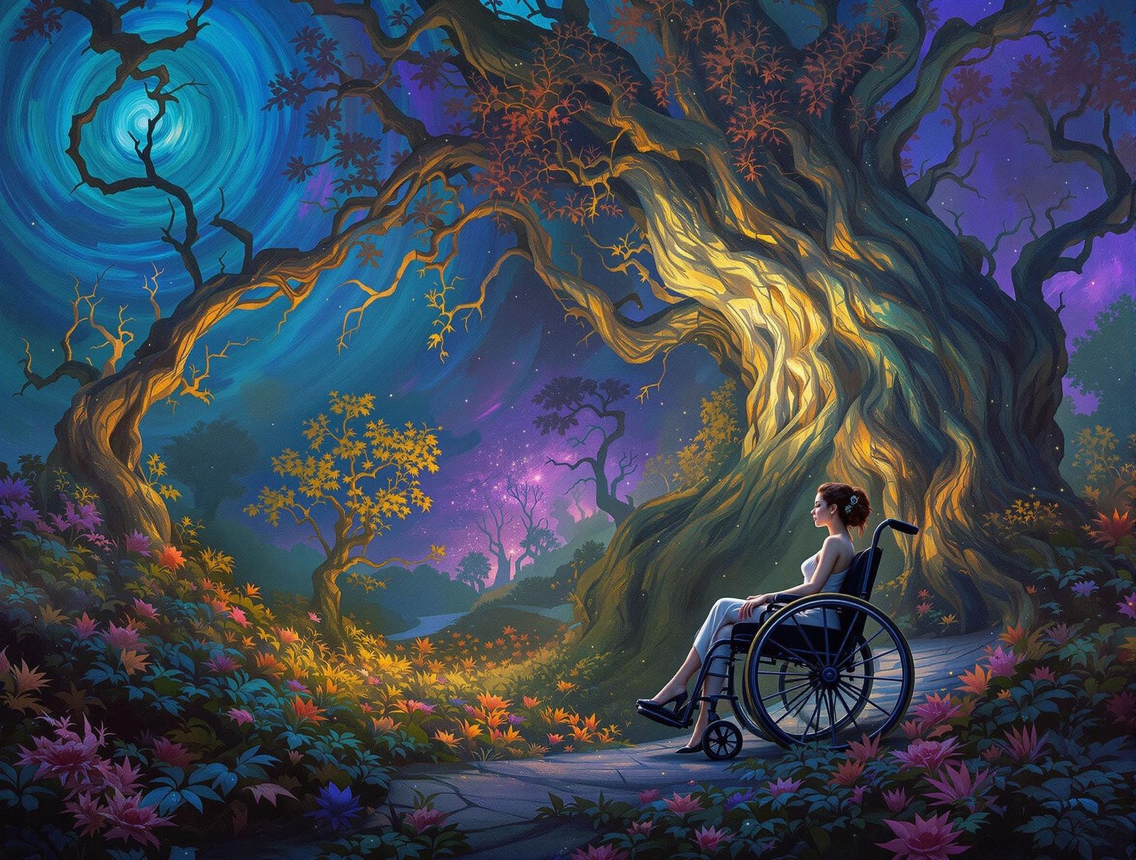 Dreamlike Woman in Whimsical Nature Scene