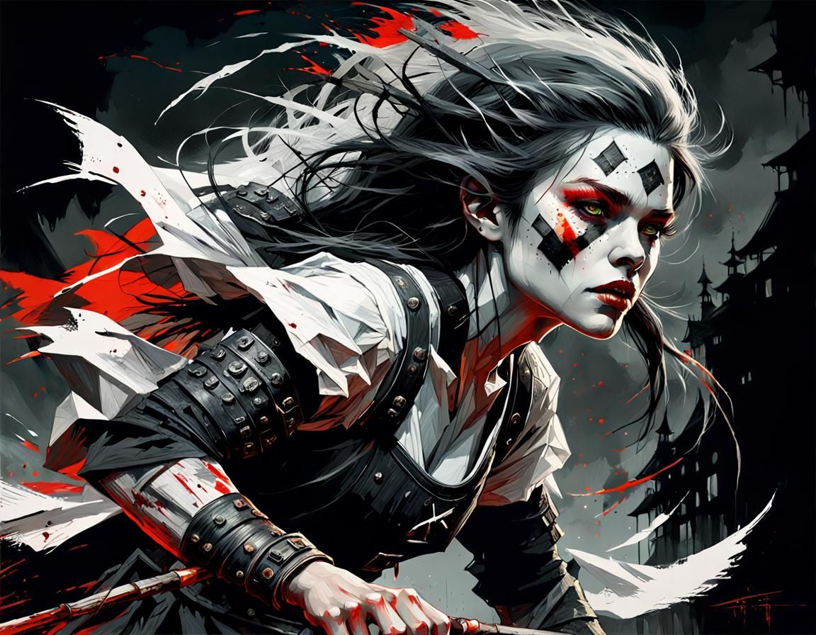 Black and White Witch Portrait in Digital Airbrush