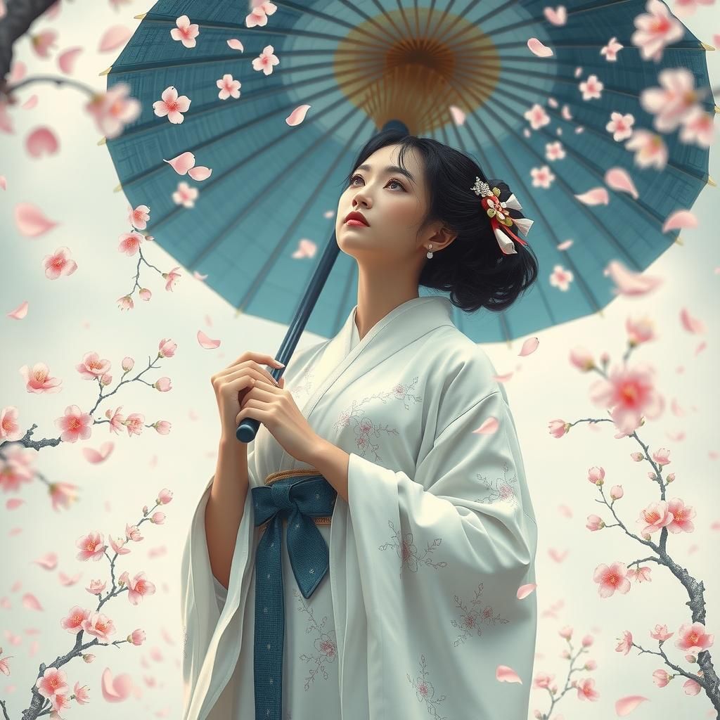 Ethereal Japanese Maiden Amidst Cherry Blossoms