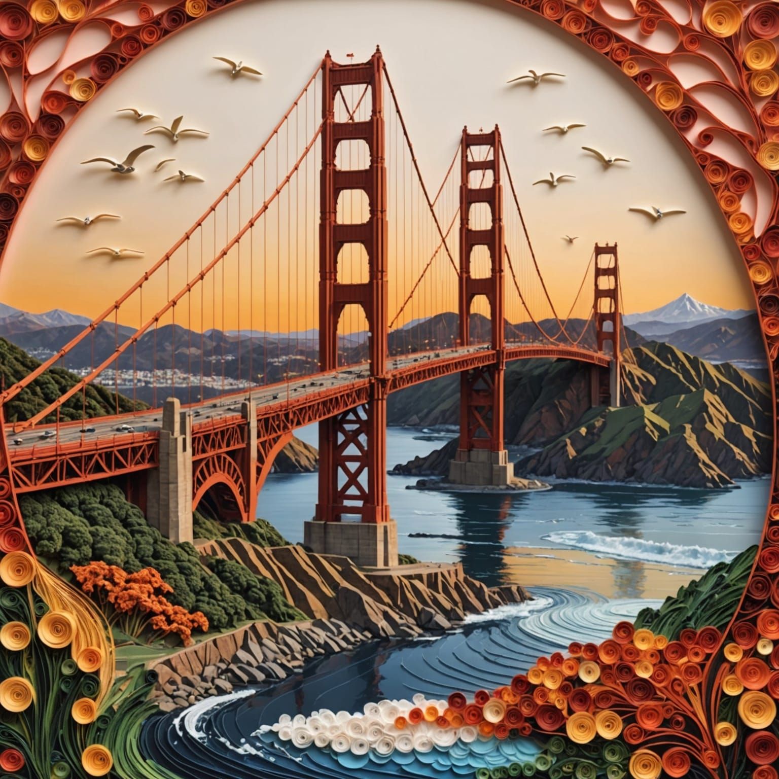 Golden Gate Bridge Quilling Collage Art in San Francisco