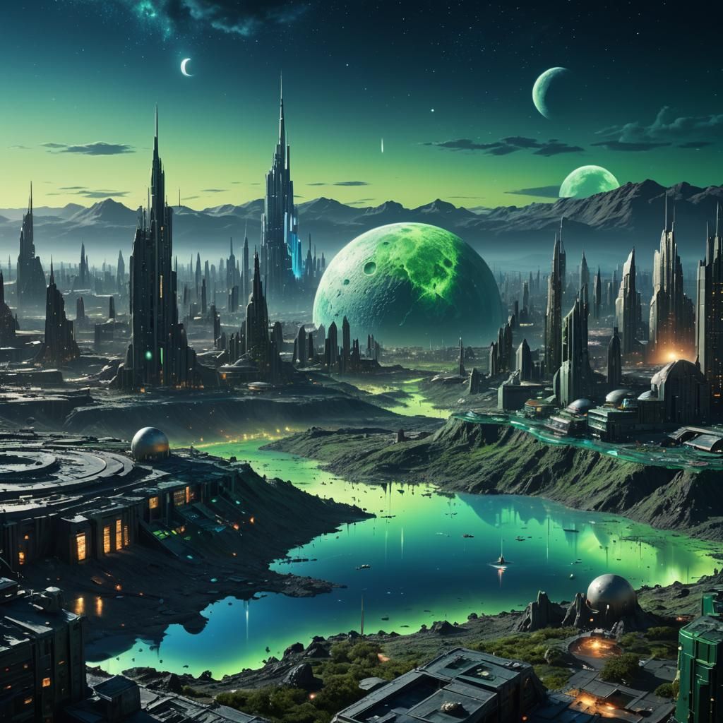 Futuristic Moon City with Glowing Sphere in Unreal Engine