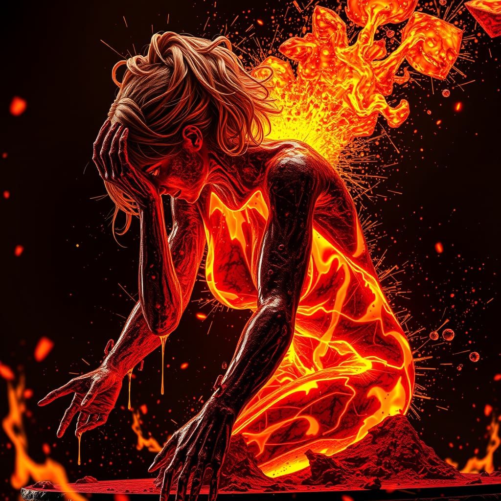 Molten Metal Woman in Agony: A 3D Render