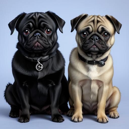 Three Pugs in Anime Style