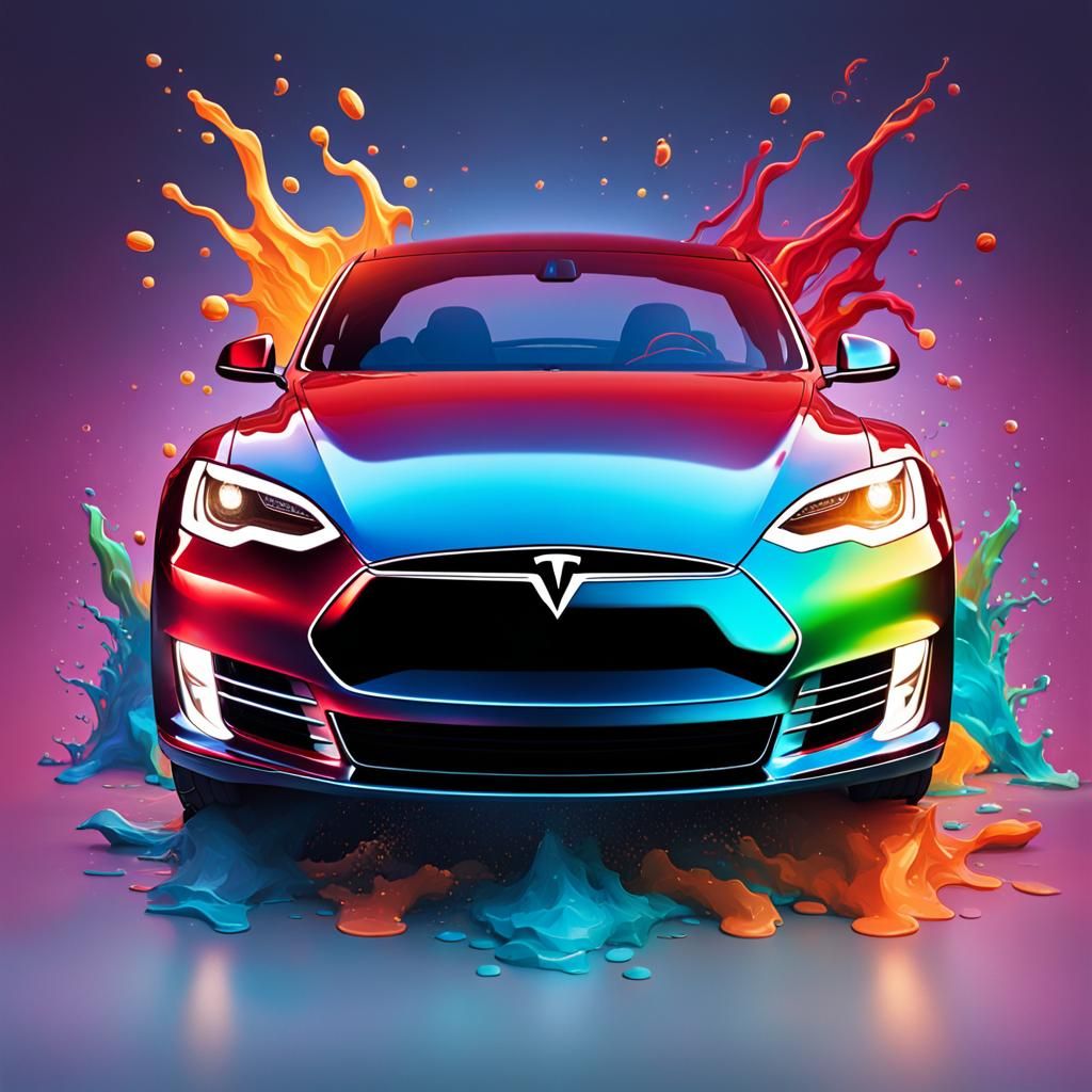 Hyperrealistic Tesla Car Logo Splash Art