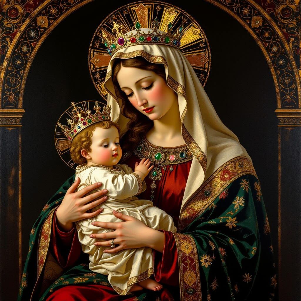 Mary and Jesus in Relief, Symbolic Style