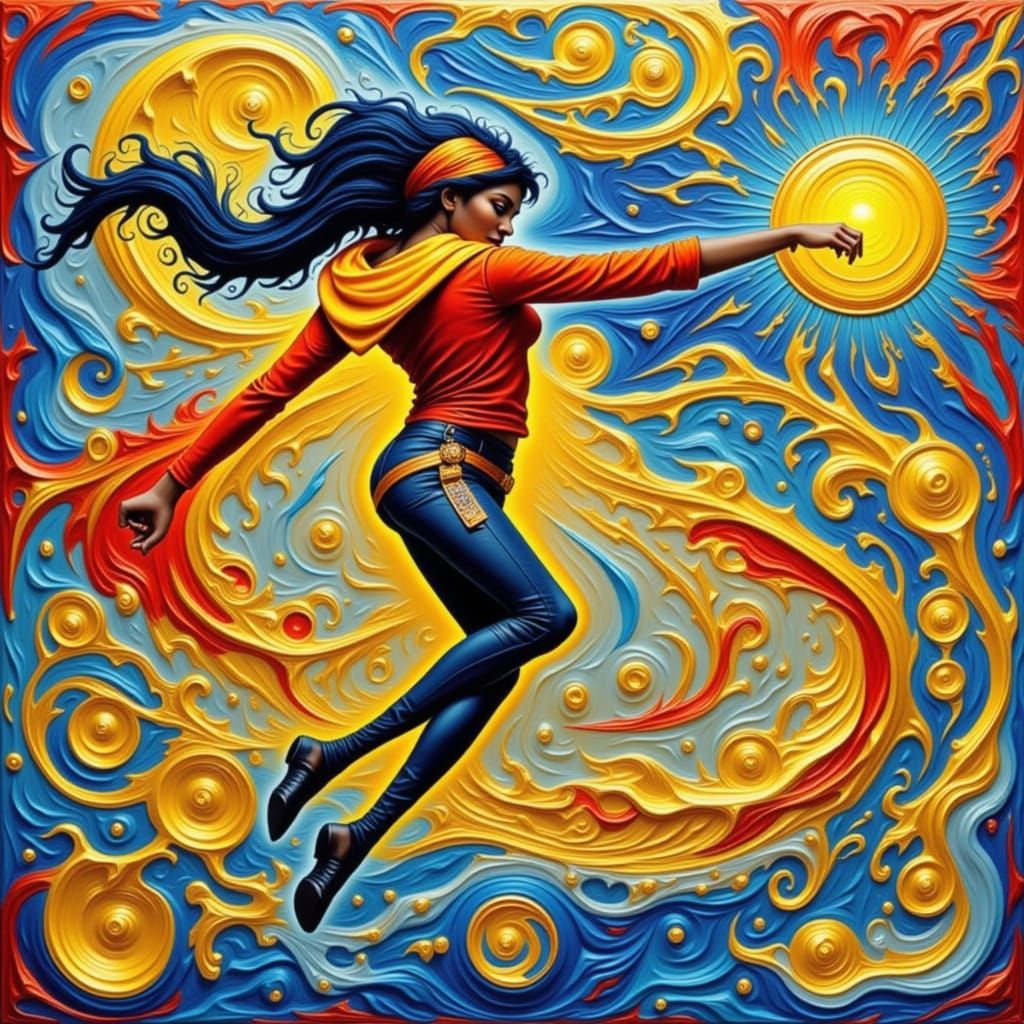 Golden Figure in Action: Impasto Style