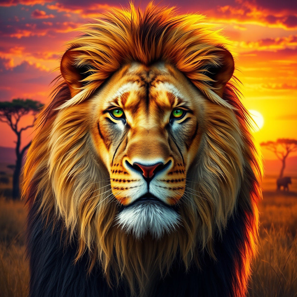 Majestic Lion Portrait in Splash Art Style