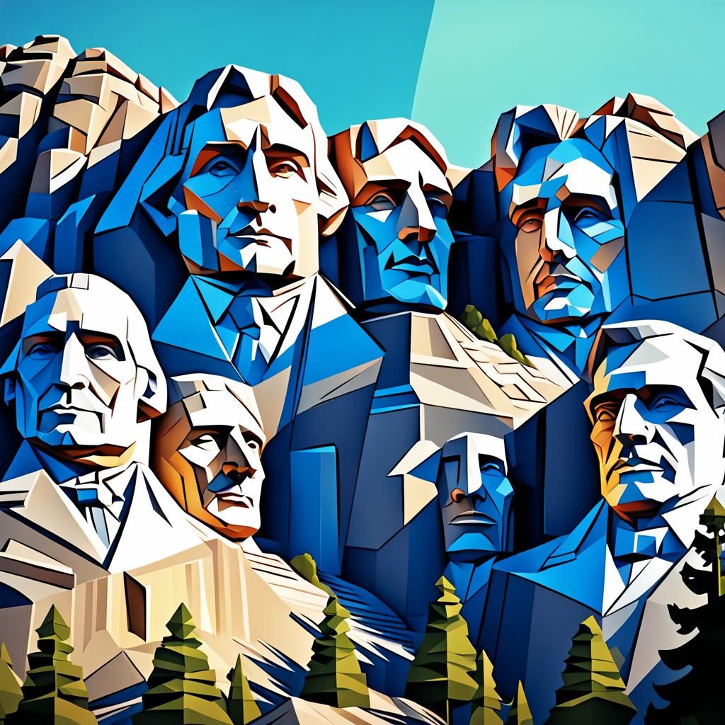 Cubist Mount Rushmore in Geometric Art Deco Style