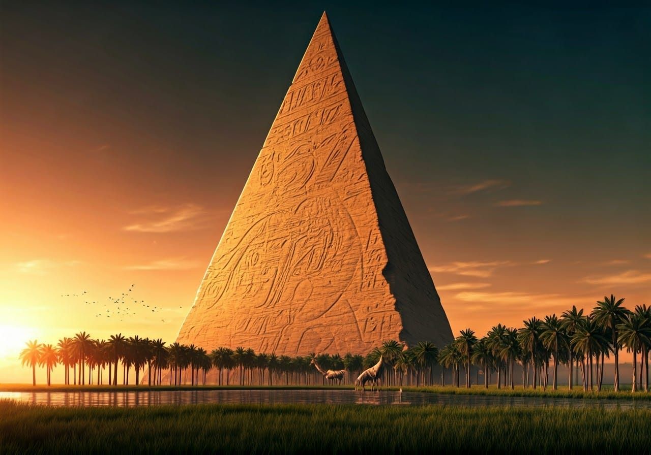 Triangular Sandstone Obelisk at Sunset, Hyper-Realistic