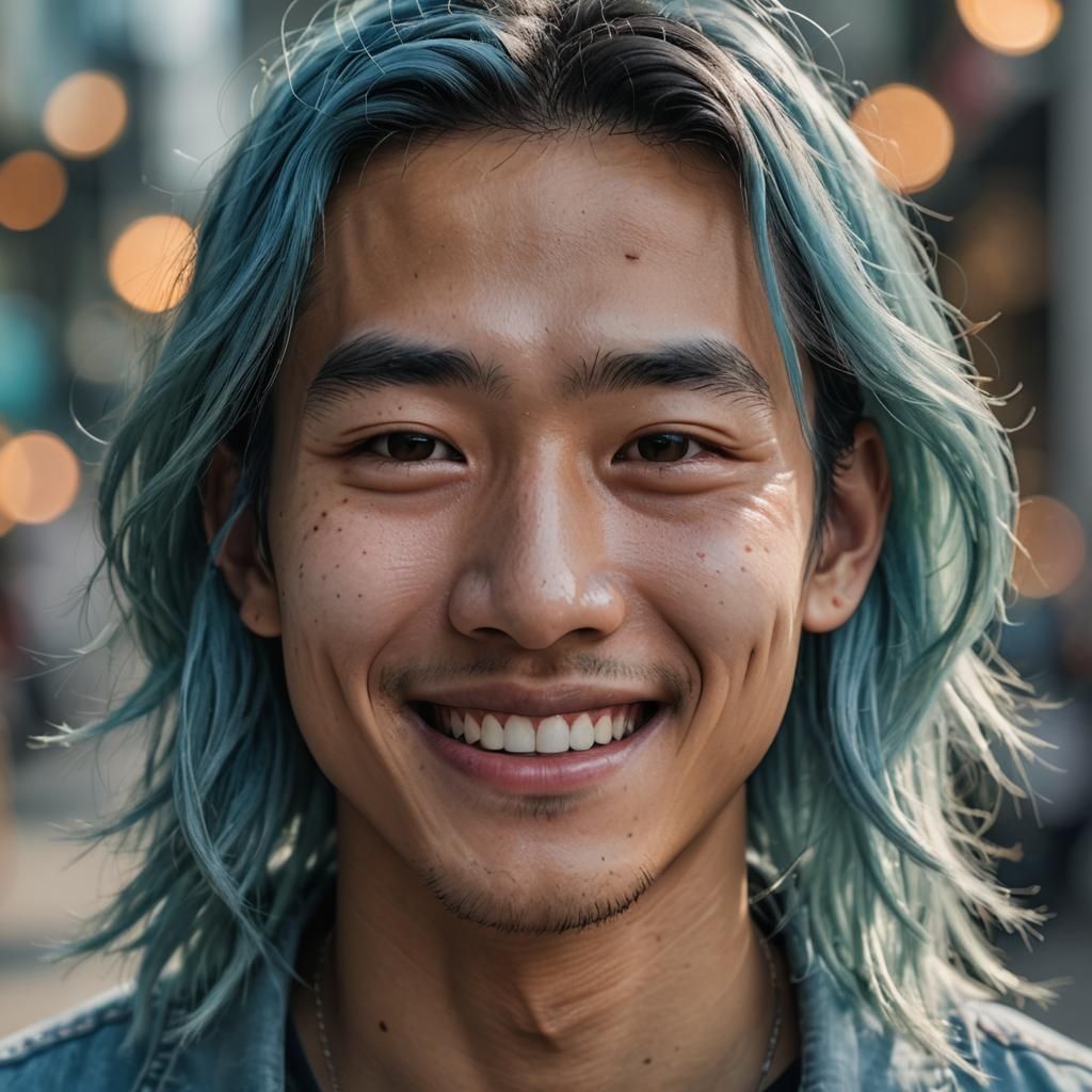 Hyper-Realistic Closeup of a Smiling Asian Youth with Pastel...