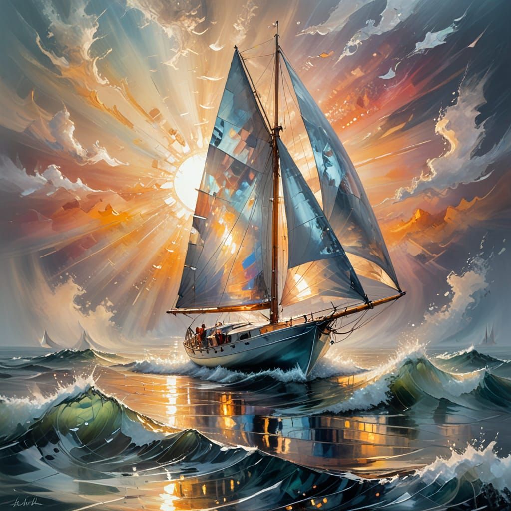 Sailboat in Fog: A Surreal Abstract Expressionist Painting