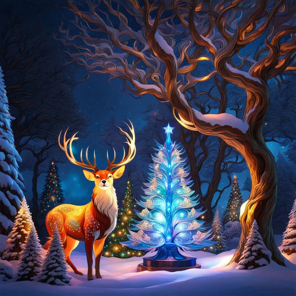 Forest Animals at Glass Christmas Tree, Rococo Style