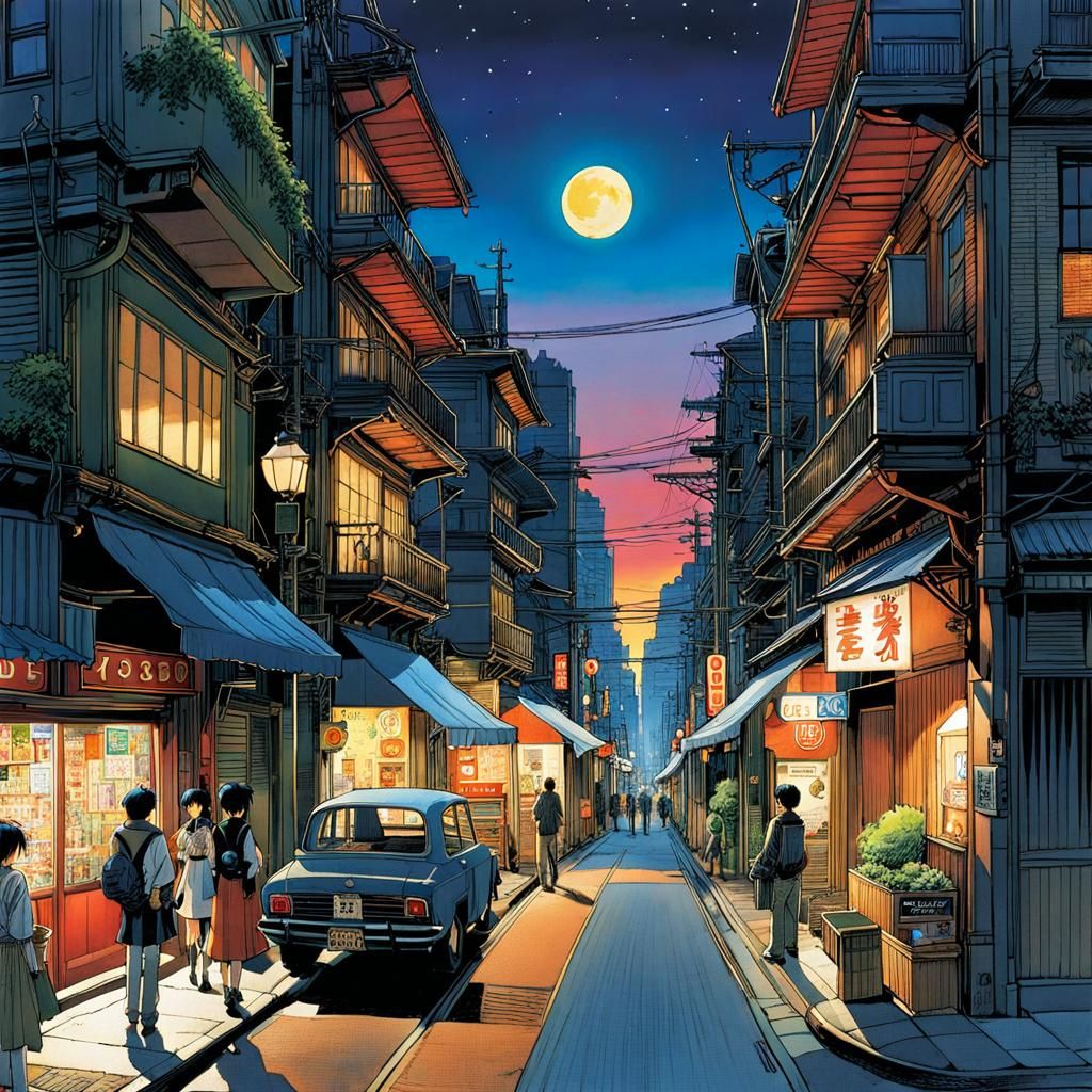 Sunset City Street: Dreamlike Anime Comic Book Art