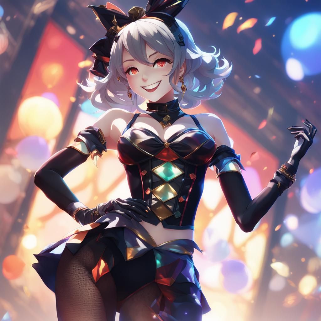 Anime Harlequin in Bra and Pantyhose, 3D Render