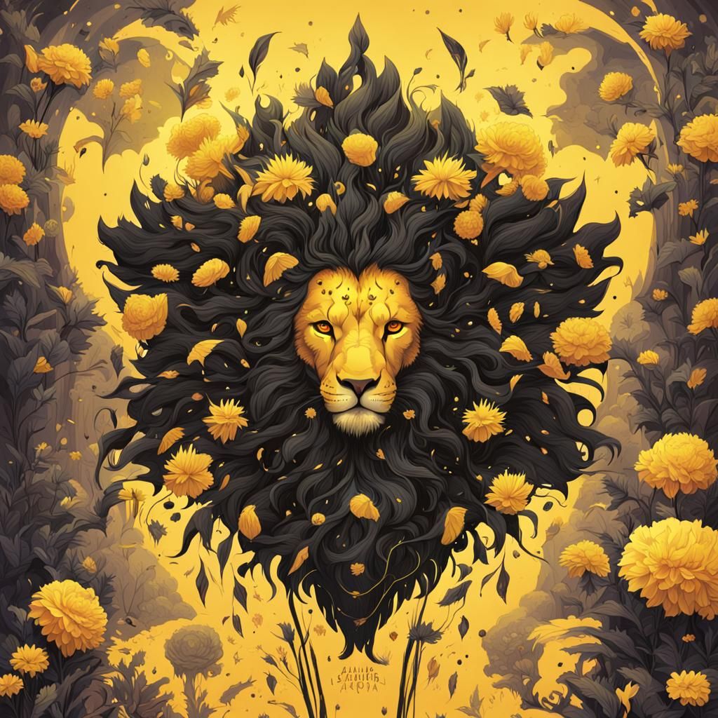Fantasy Flower Lion Creature in Maximalist Style