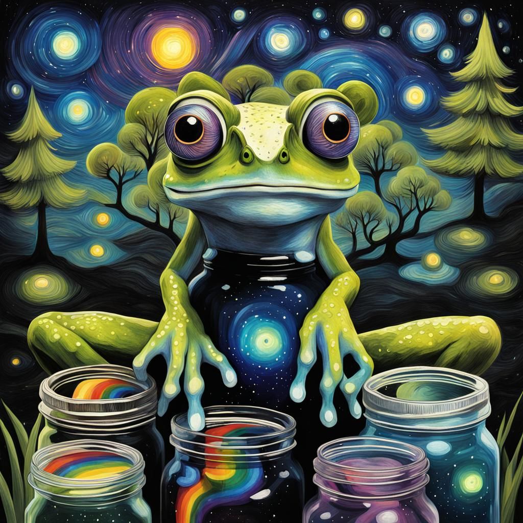 Gothic Tree Frog with Googly Eyes in Van Gogh Style