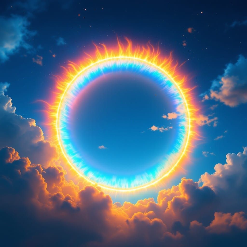 Breathtaking Hyperrealistic Sun Portrait with Rainbow Halo