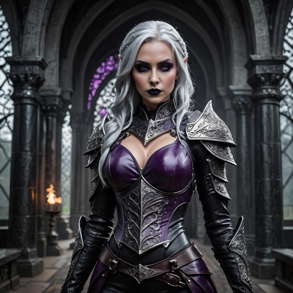 RAW Photo, wide angle lense, female drow, large bosom, tight...