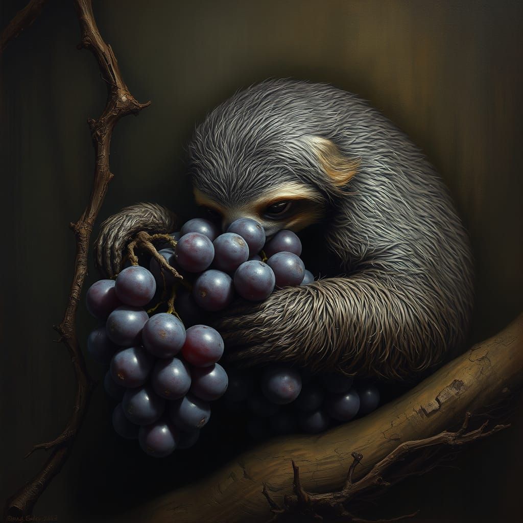 Sloth Covets Grapes in Beksiński's Dystopian Surrealism