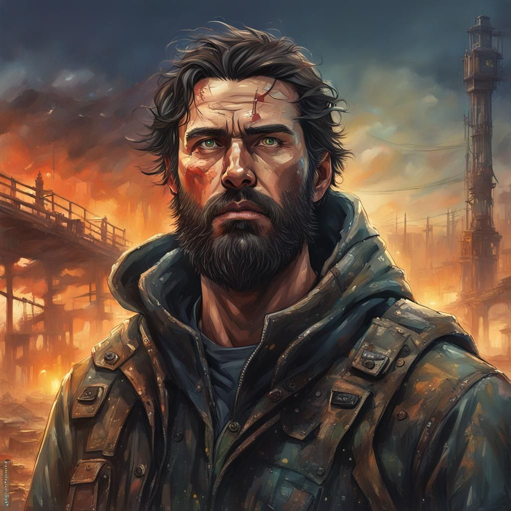 Man Alone in Post-Apocalyptic World: Hyperrealistic Art