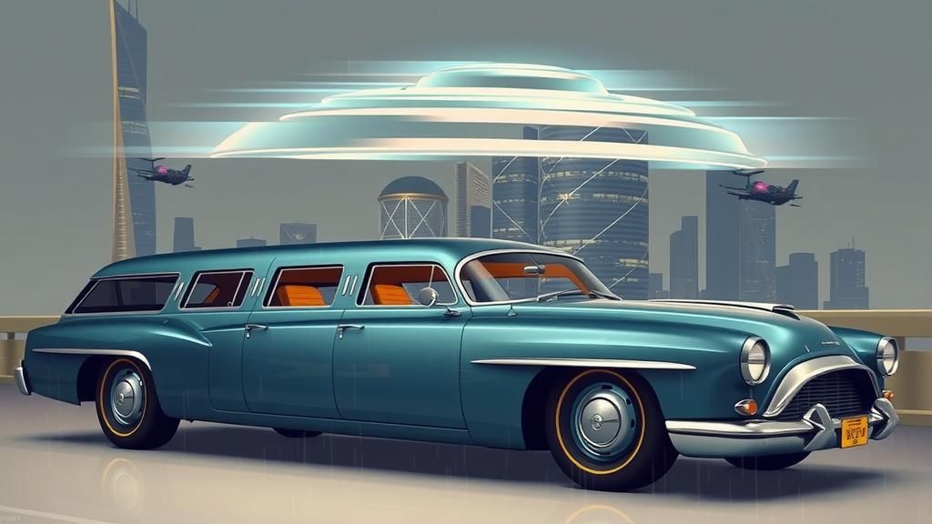 Cyberpunk Limousine Speeds Through Neon Cityscape
