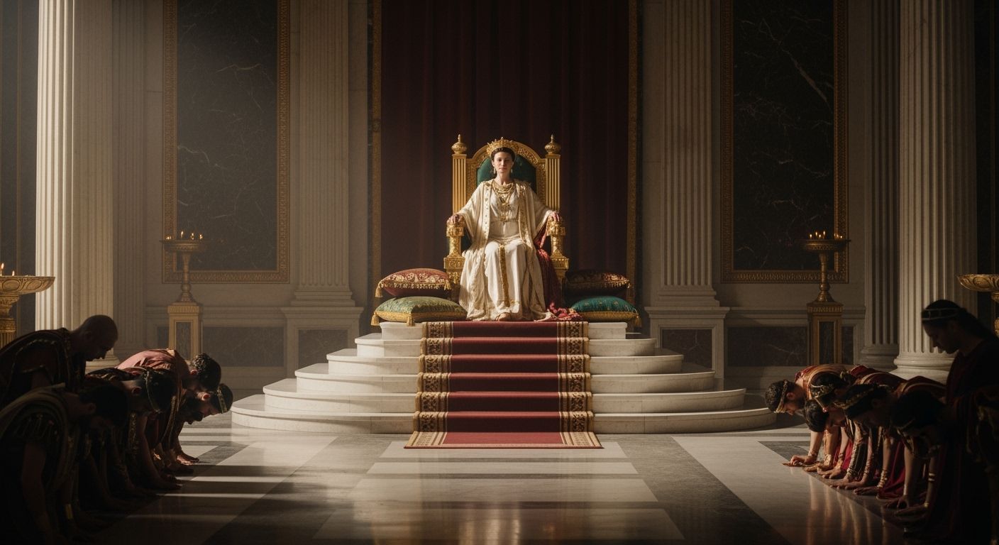 Majestic Roman Empress in Imperial Palace Throne Room