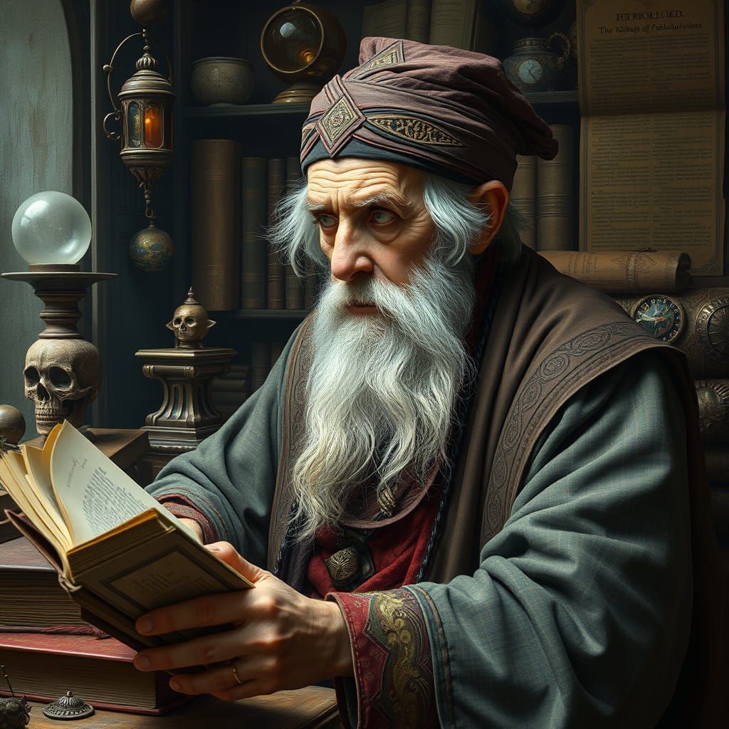 Contemplative Elder in a Dystopian Future