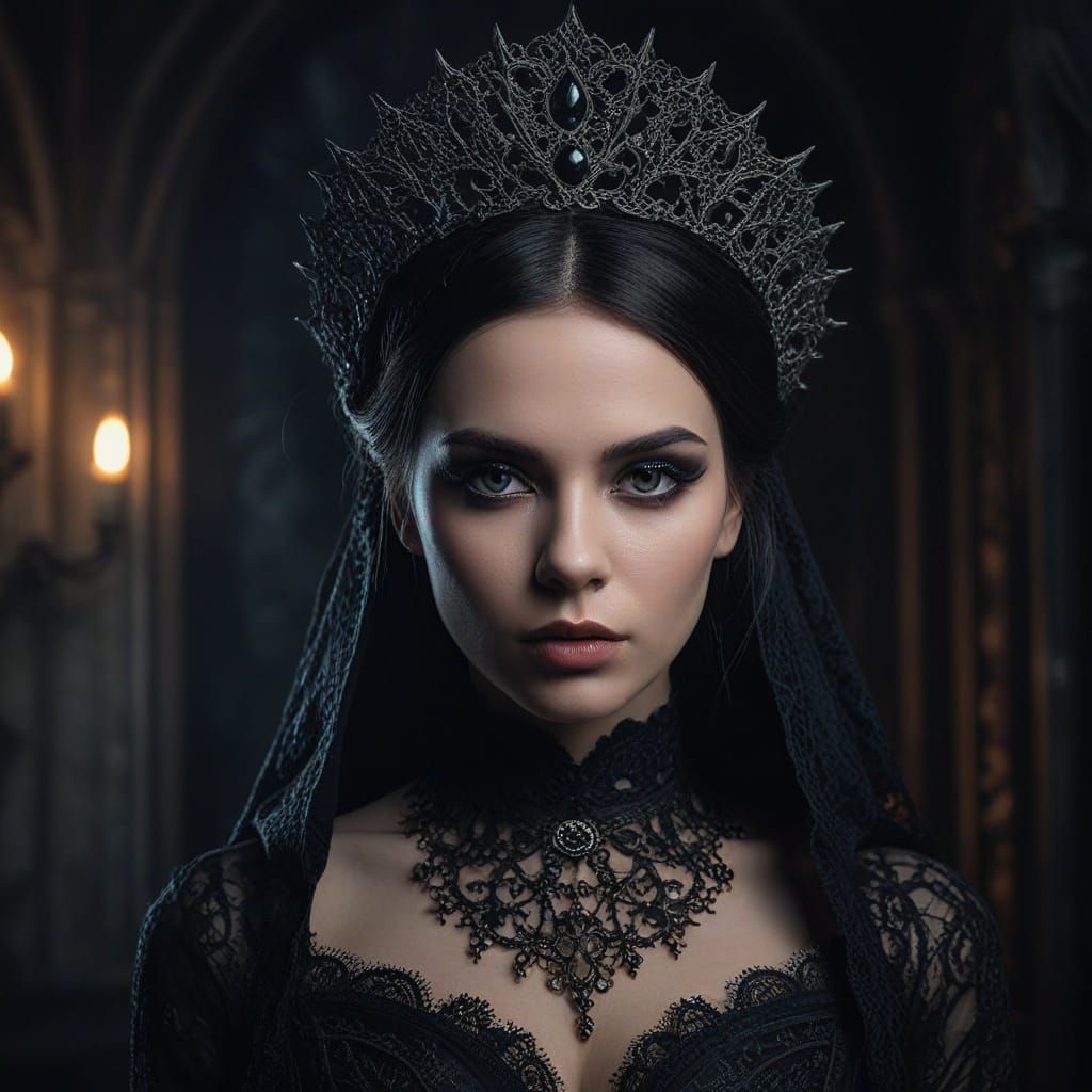 Dark Fantasy Portrait of Gothic Girl in Romantic Style