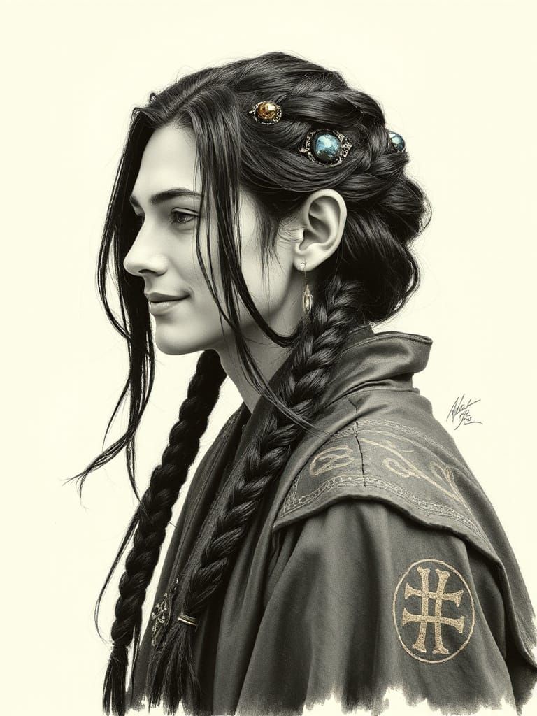 Elegant Elven Sorcerer in Charcoal and Gold