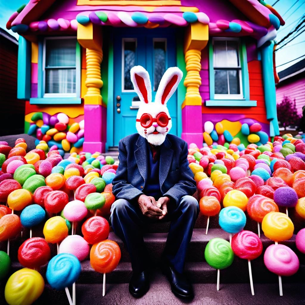 Surreal Candy Man Dispenses Treats in Candy Neighborhood