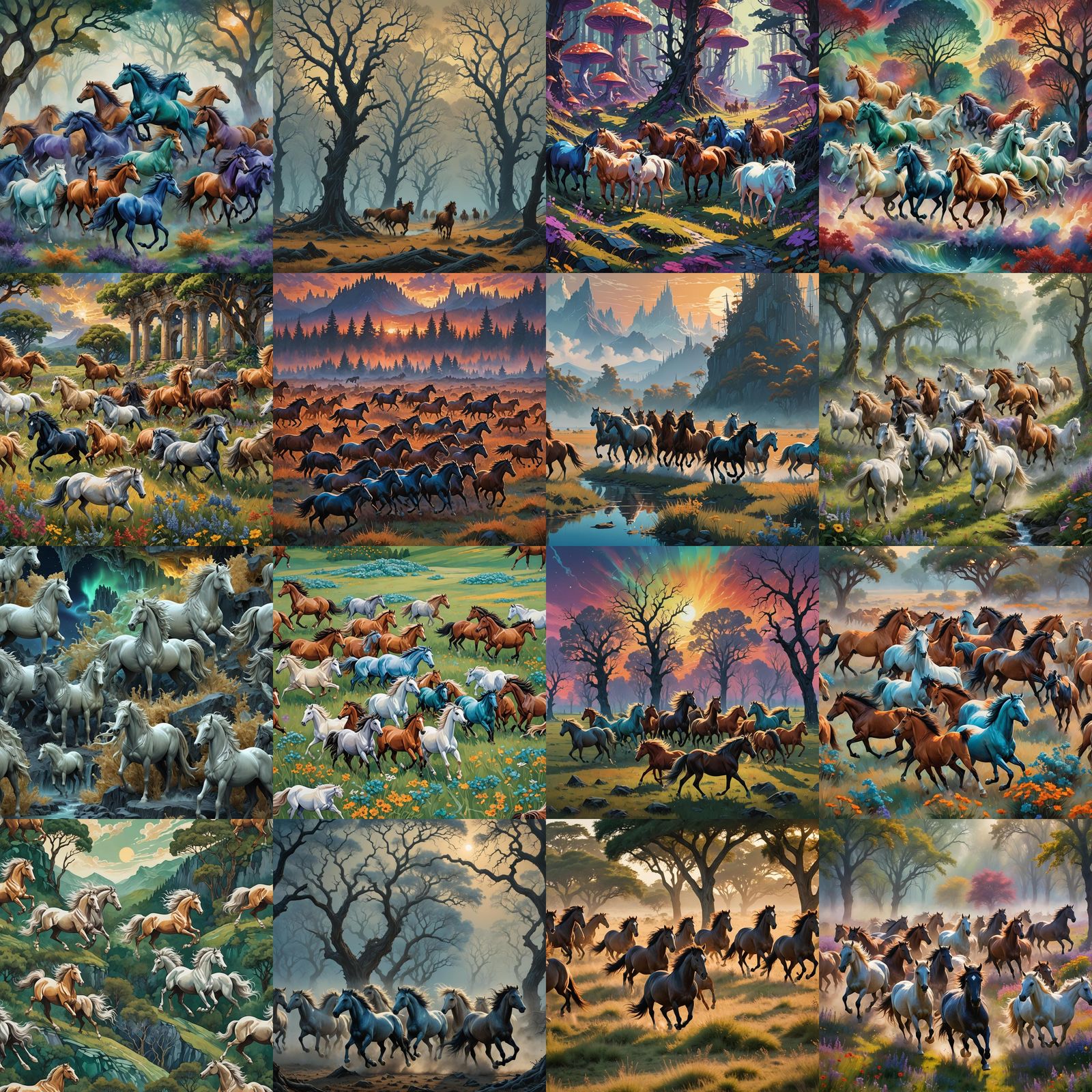 Wild Horses in Detailed Fantasy Landscape