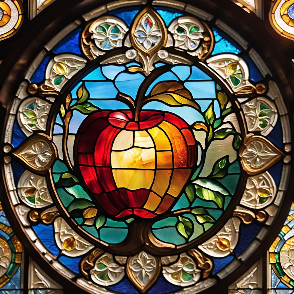 Stained Glass Apple on Gothic Altar